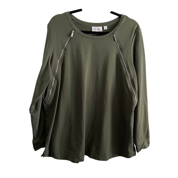 Denim & Co Women Plus SZ 1X Olive Green Zipper Accent Long Sleeve Tunic Top - Picture 1 of 10